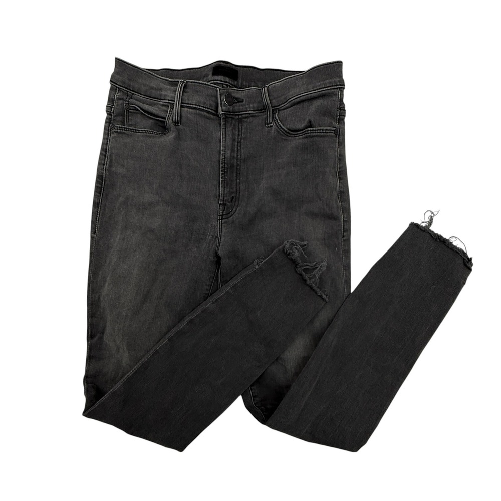 MOTHER The Stunner Zip Ankle Step Fray Womens 29 Black Jeans High Rise Skinny